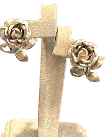Antique German Silver Rose flower Screw back earrings