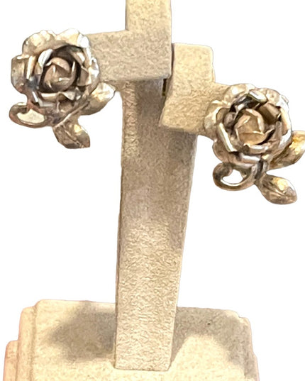 Antique German Silver Rose flower Screw back earrings