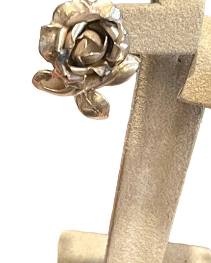 Antique German Silver Rose flower Screw back earrings