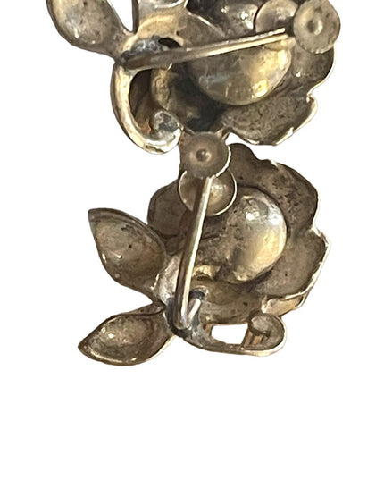 Antique German Silver Rose flower Screw back earrings
