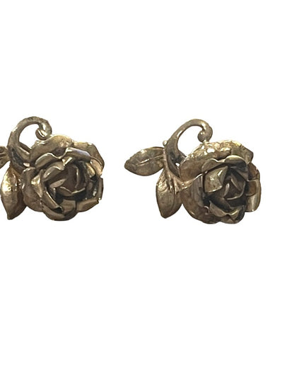 Antique German Silver Rose flower Screw back earrings