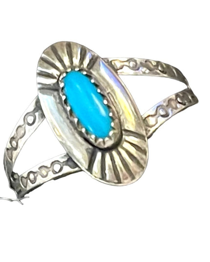Vintage 1940s Handmade sterling silver 925 Navajo symbols turquoise ring South