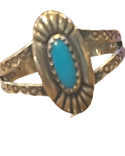 Vintage 1940s Handmade sterling silver 925 Navajo symbols turquoise ring South