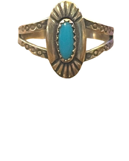 Vintage 1940s Handmade sterling silver 925 Navajo symbols turquoise ring South
