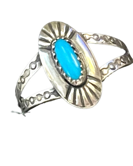 Vintage 1940s Handmade sterling silver 925 Navajo symbols turquoise ring South