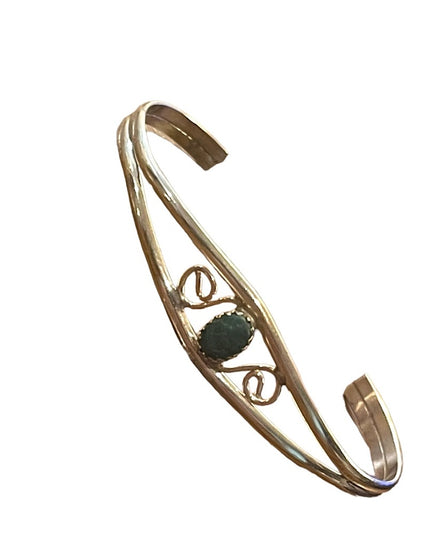 Vintage sterling silver 925 Fancy malachite wire work cuff bracelet Southwestern