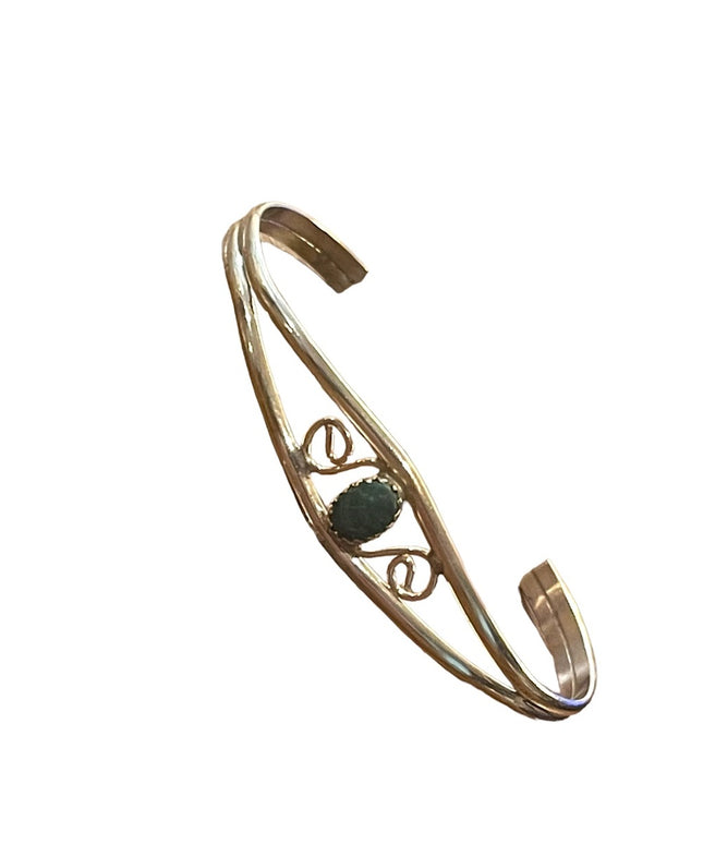 Vintage sterling silver 925 Fancy malachite wire work cuff bracelet Southwestern