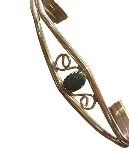 Vintage sterling silver 925 Fancy malachite wire work cuff bracelet Southwestern