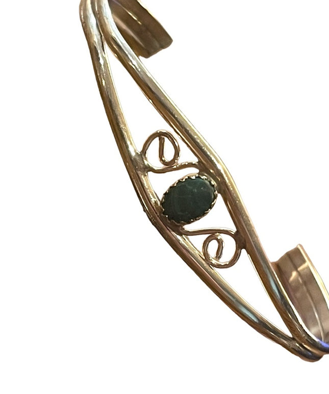 Vintage sterling silver 925 Fancy malachite wire work cuff bracelet Southwestern