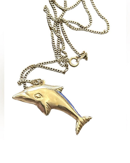 Vintage Sterling silver 925 puffed Dolphin necklace