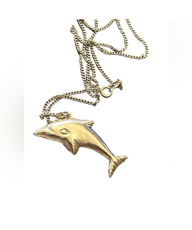 Vintage Sterling silver 925 puffed Dolphin necklace