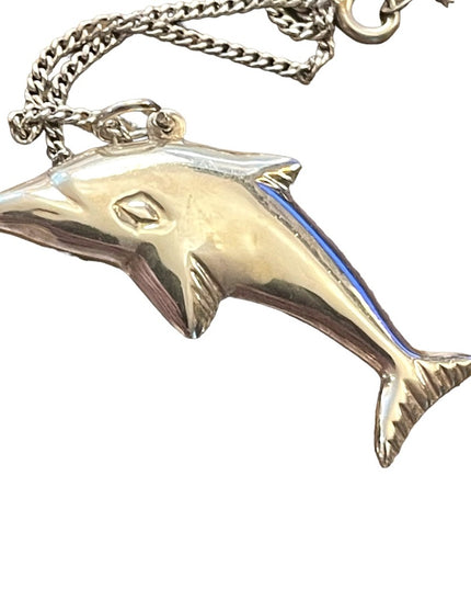 Vintage Sterling silver 925 puffed Dolphin necklace