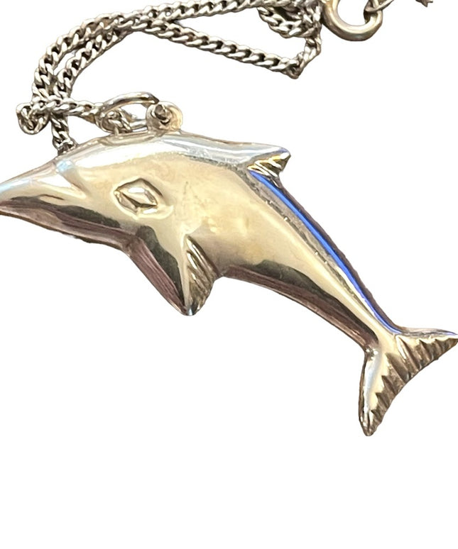 Vintage Sterling silver 925 puffed Dolphin necklace