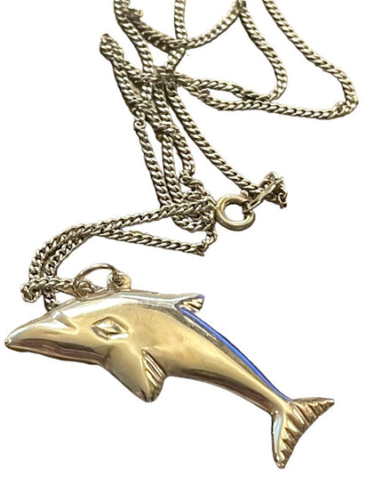 Vintage Sterling silver 925 puffed Dolphin necklace