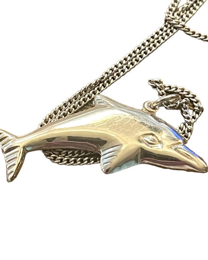 Vintage Sterling silver 925 puffed Dolphin necklace
