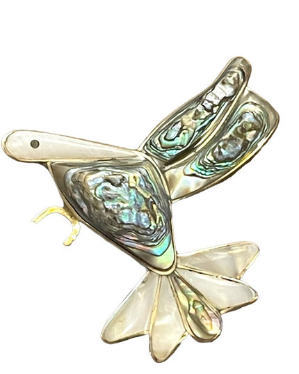Vintage Mexico Abalone MOP handmade bird brooch silver Alpaca