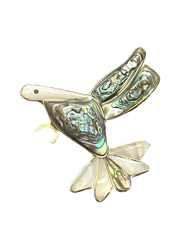 Vintage Mexico Abalone MOP handmade bird brooch silver Alpaca