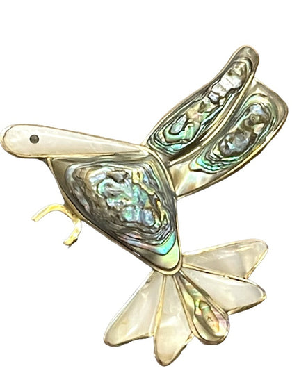 Vintage Mexico Abalone MOP handmade bird brooch silver Alpaca