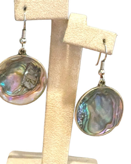 Vintage 90s Mexico Alpaca Abalone disk dangle earrings