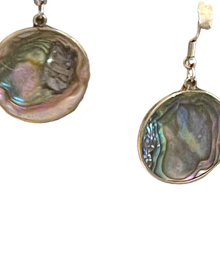 Vintage 90s Mexico Alpaca Abalone disk dangle earrings