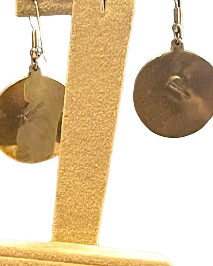 Vintage 90s Mexico Alpaca Abalone disk dangle earrings