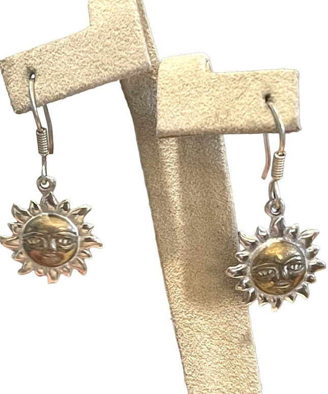 Sterling silver 925 Mexico Sun dangle earrings