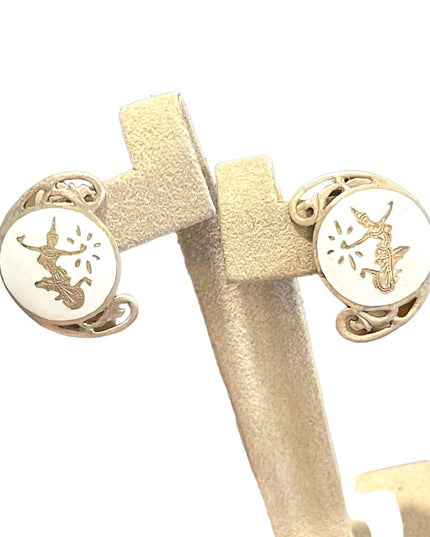 Vintage sterling silver 925 Siam Thai goddess white enamel clip on earrings