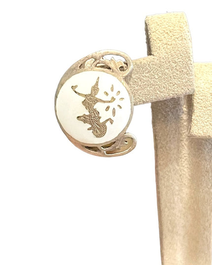 Vintage sterling silver 925 Siam Thai goddess white enamel clip on earrings