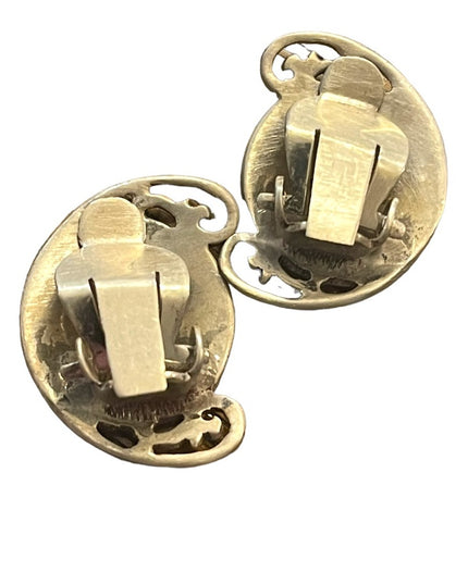 Vintage sterling silver 925 Siam Thai goddess white enamel clip on earrings