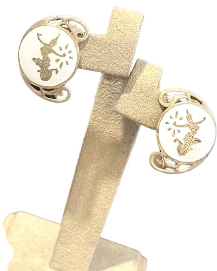 Vintage sterling silver 925 Siam Thai goddess white enamel clip on earrings