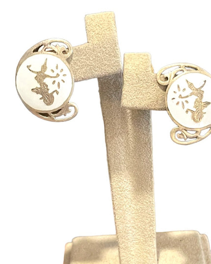 Vintage sterling silver 925 Siam Thai goddess white enamel clip on earrings