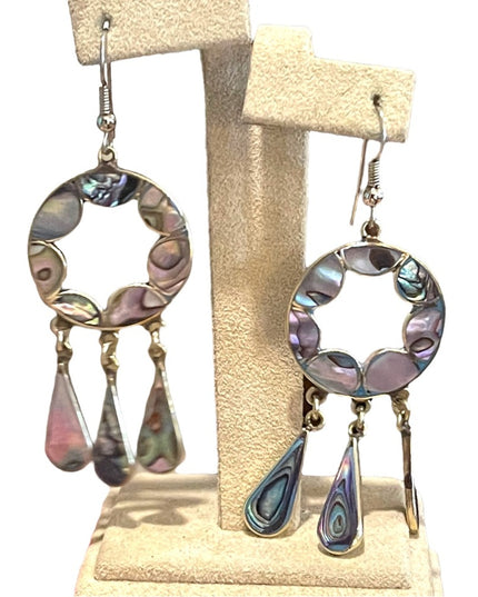 Vintage 80s Alpaca shell silver Mexico Dangle earrings