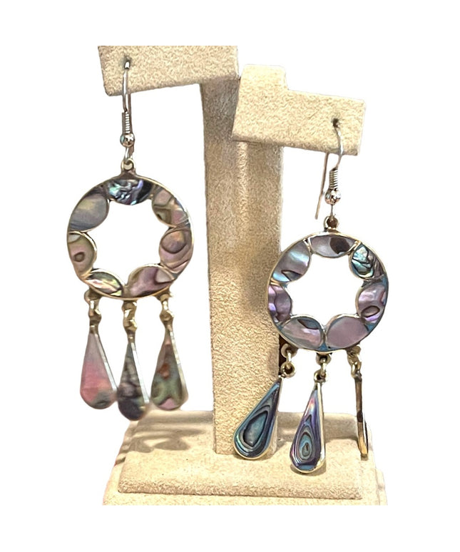Vintage 80s Alpaca shell silver Mexico Dangle earrings