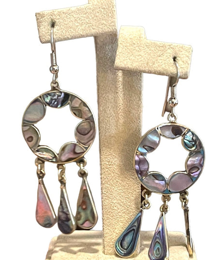 Vintage 80s Alpaca shell silver Mexico Dangle earrings
