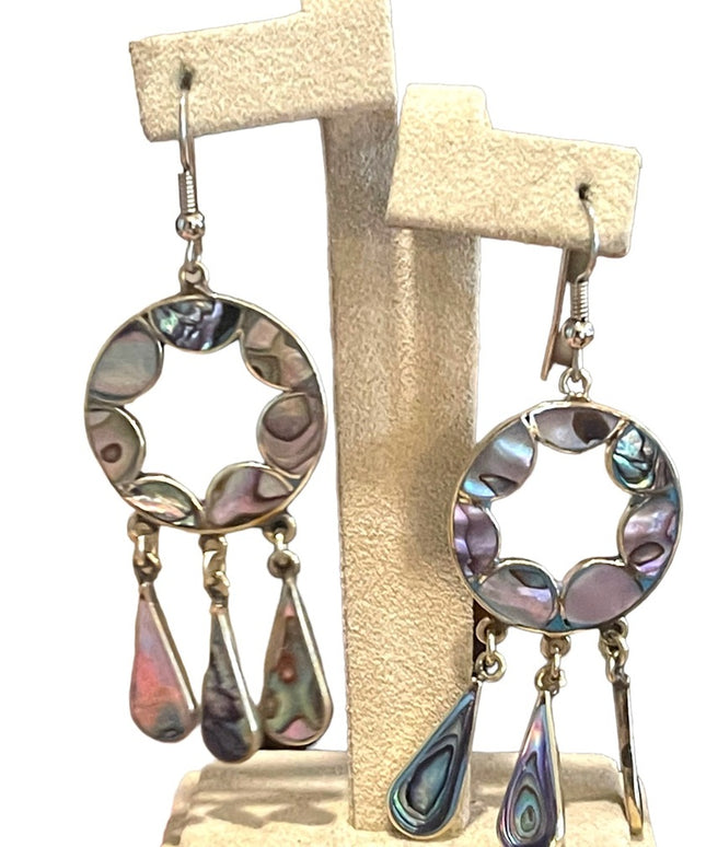 Vintage 80s Alpaca shell silver Mexico Dangle earrings