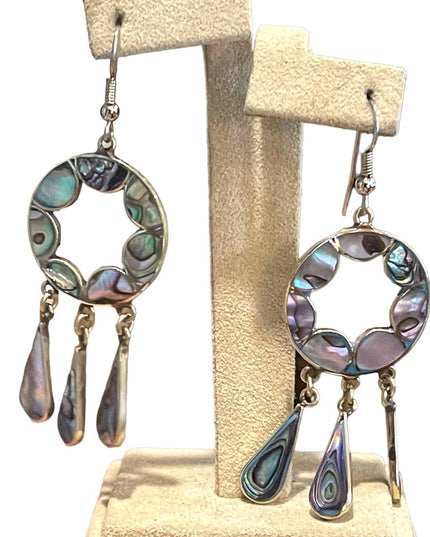 Vintage 80s Alpaca shell silver Mexico Dangle earrings
