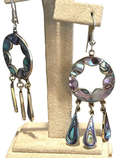 Vintage 80s Alpaca shell silver Mexico Dangle earrings