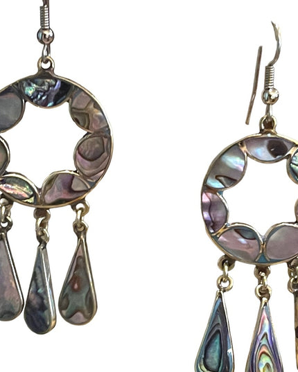 Vintage 80s Alpaca shell silver Mexico Dangle earrings
