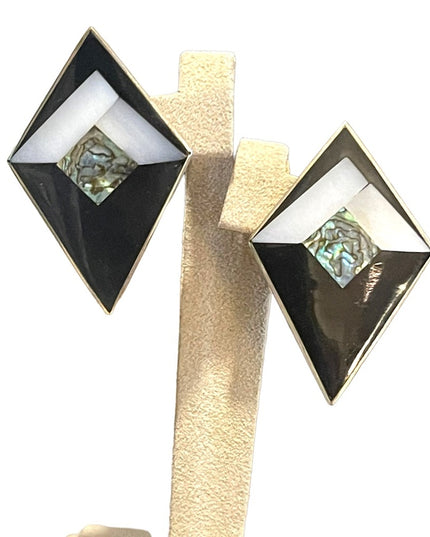 Vintage 1980s Alpaca Mexico Inlay earrings