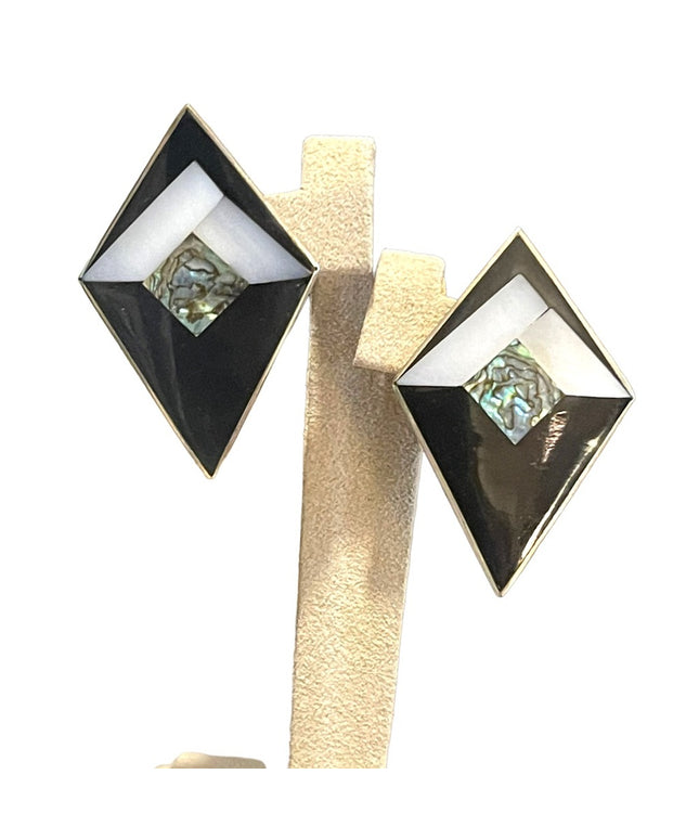 Vintage 1980s Alpaca Mexico Inlay earrings