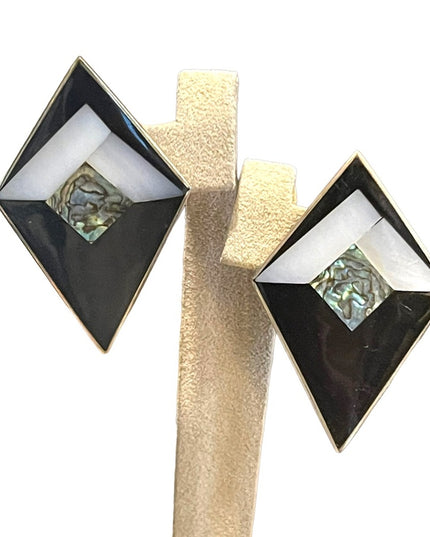 Vintage 1980s Alpaca Mexico Inlay earrings