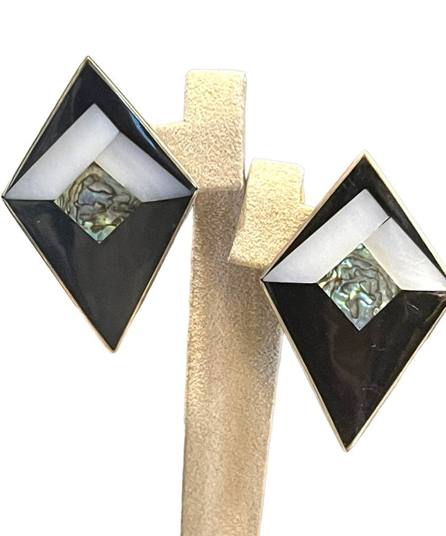 Vintage 1980s Alpaca Mexico Inlay earrings