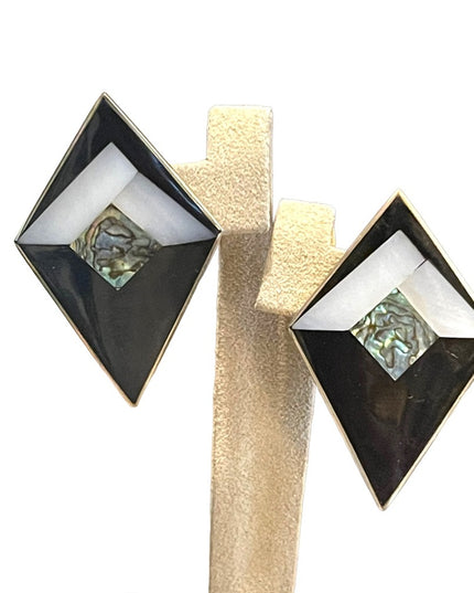 Vintage 1980s Alpaca Mexico Inlay earrings
