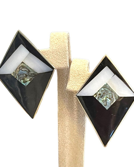 Vintage 1980s Alpaca Mexico Inlay earrings