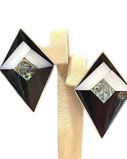 Vintage 1980s Alpaca Mexico Inlay earrings