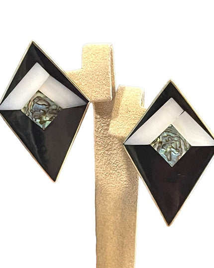 Vintage 1980s Alpaca Mexico Inlay earrings