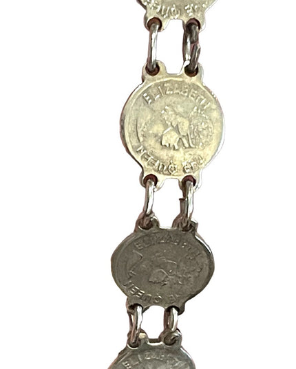 Vintage Silver Hong Kong Queen Elizabeth faux coin tourist bracelet