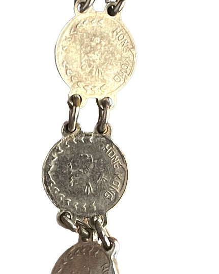 Vintage Silver Hong Kong Queen Elizabeth faux coin tourist bracelet