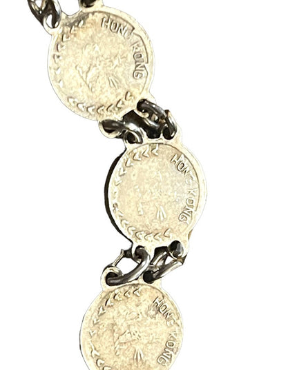Vintage Silver Hong Kong Queen Elizabeth faux coin tourist bracelet