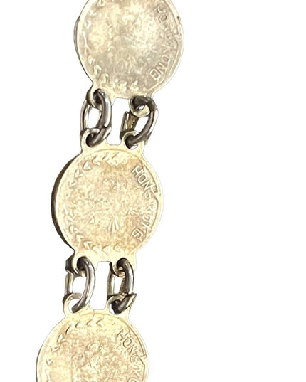 Vintage Silver Hong Kong Queen Elizabeth faux coin tourist bracelet